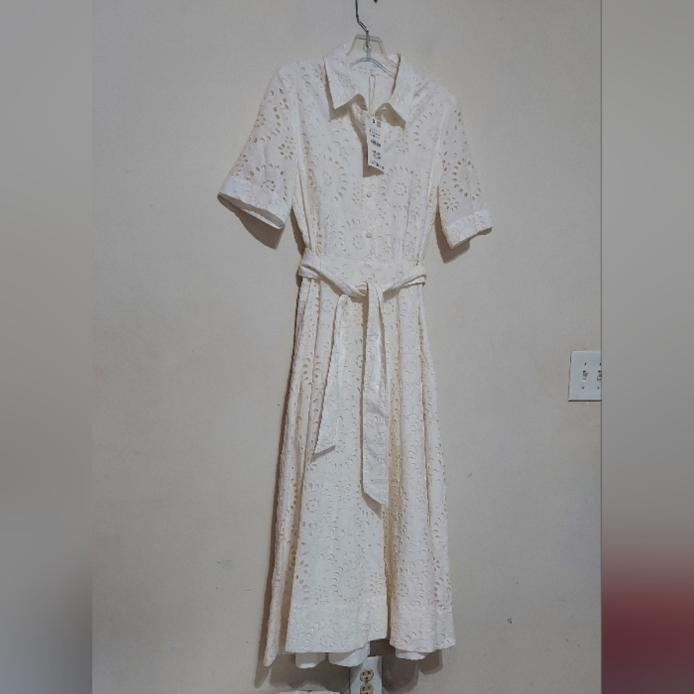 Zara Zw Collection Embroidered Cream Lace Midi Dress Sz-M - Picture 10 of 16